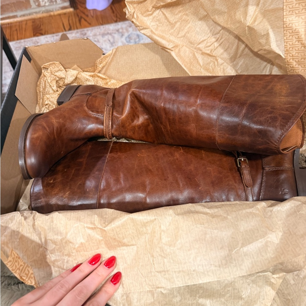 Frye Melissa tall extended  Cognac Leather boos